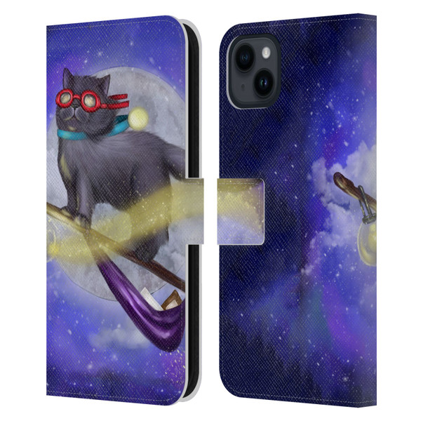 Ash Evans Black Cats Fly By Leather Book Wallet Case Cover For Apple iPhone 15 Plus