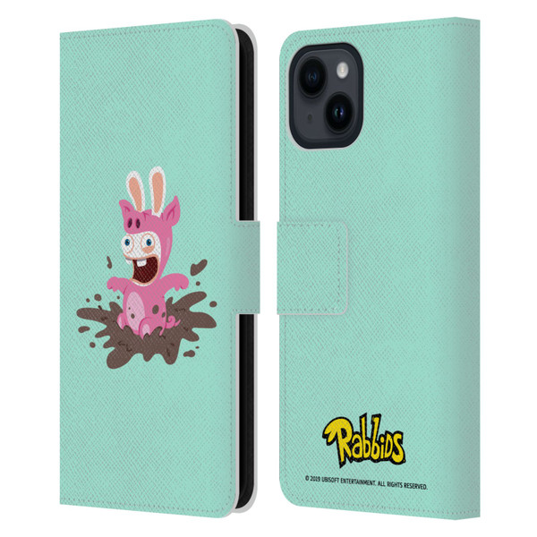 Rabbids Costumes Pig Leather Book Wallet Case Cover For Apple iPhone 15
