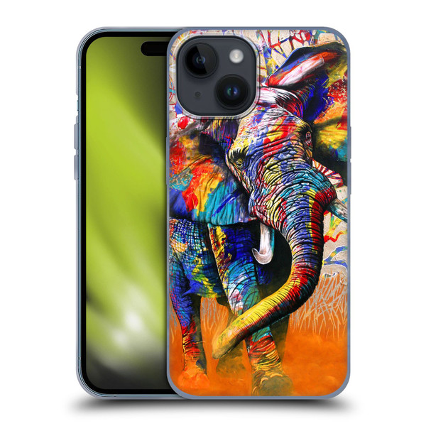 Graeme Stevenson Colourful Wildlife Elephant 4 Soft Gel Case for Apple iPhone 15
