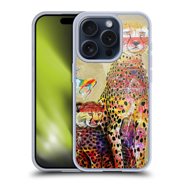 Graeme Stevenson Colourful Wildlife Cheetah Soft Gel Case for Apple iPhone 15 Pro