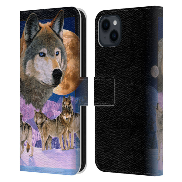 Graeme Stevenson Assorted Designs Wolves Leather Book Wallet Case Cover For Apple iPhone 15 Plus