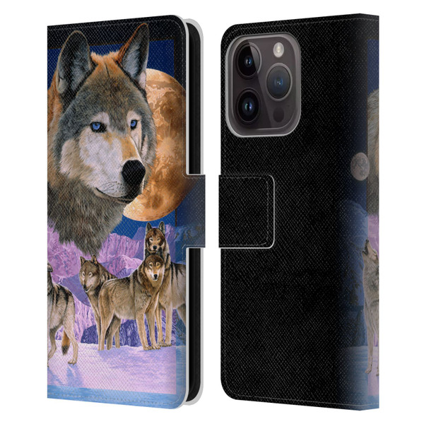 Graeme Stevenson Assorted Designs Wolves Leather Book Wallet Case Cover For Apple iPhone 15 Pro