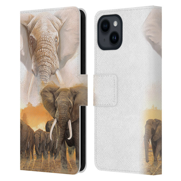 Graeme Stevenson Wildlife Elephants Leather Book Wallet Case Cover For Apple iPhone 15
