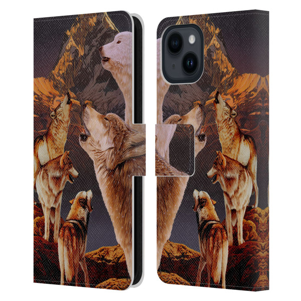 Graeme Stevenson Wildlife Wolves 2 Leather Book Wallet Case Cover For Apple iPhone 15