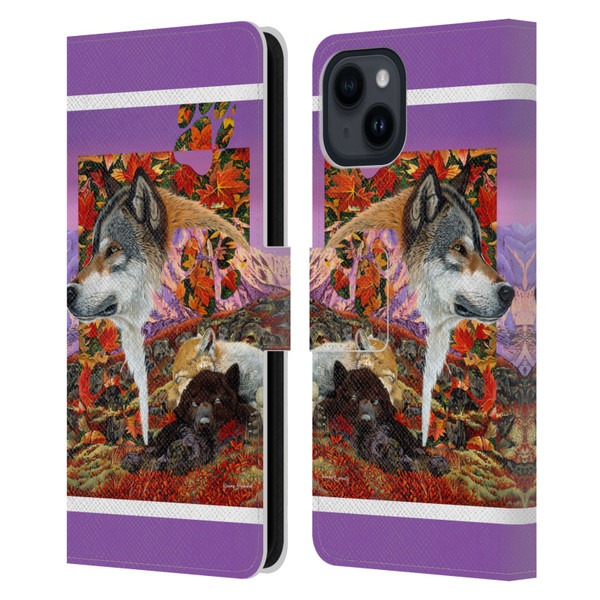 Graeme Stevenson Wildlife Wolves 4 Leather Book Wallet Case Cover For Apple iPhone 15