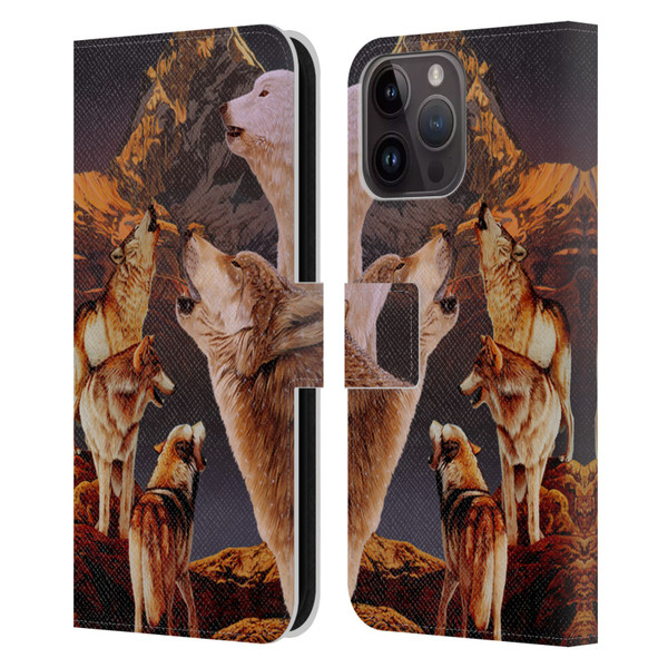 Graeme Stevenson Wildlife Wolves 2 Leather Book Wallet Case Cover For Apple iPhone 15 Pro Max