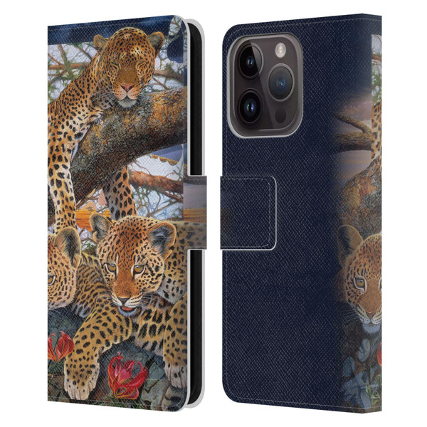 Graeme Stevenson Wildlife Leopard Leather Book Wallet Case Cover For Apple iPhone 15 Pro