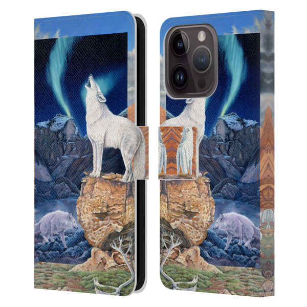 Graeme Stevenson Wildlife Wolves 3 Leather Book Wallet Case Cover For Apple iPhone 15 Pro