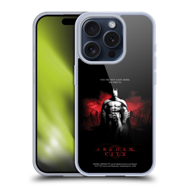 Batman Arkham City Graphics Batman Not Safe Here Soft Gel Case for Apple iPhone 15 Pro