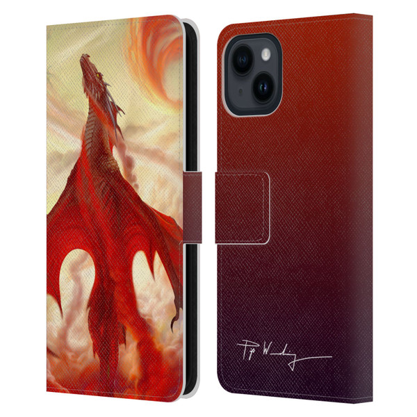 Piya Wannachaiwong Dragons Of Fire Mighty Leather Book Wallet Case Cover For Apple iPhone 15