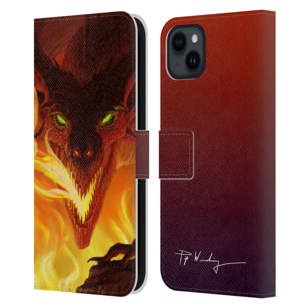 Piya Wannachaiwong Dragons Of Fire Glare Leather Book Wallet Case Cover For Apple iPhone 15 Plus