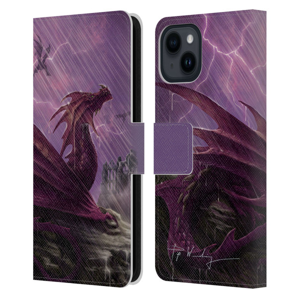 Piya Wannachaiwong Dragons Of Sea And Storms Thunderstorm Dragon Leather Book Wallet Case Cover For Apple iPhone 15