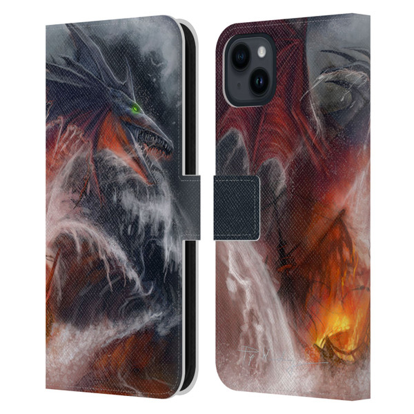 Piya Wannachaiwong Dragons Of Sea And Storms Sea Fire Dragon Leather Book Wallet Case Cover For Apple iPhone 15 Plus