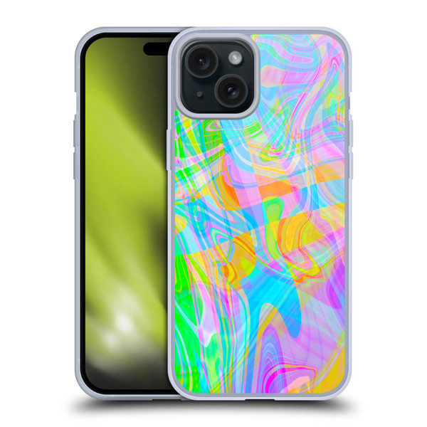 Suzan Lind Marble Abstract Rainbow Soft Gel Case for Apple iPhone 15 Plus