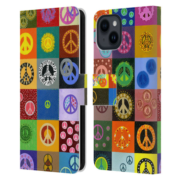 Suzan Lind Colours & Patterns Peace Quilt Leather Book Wallet Case Cover For Apple iPhone 15