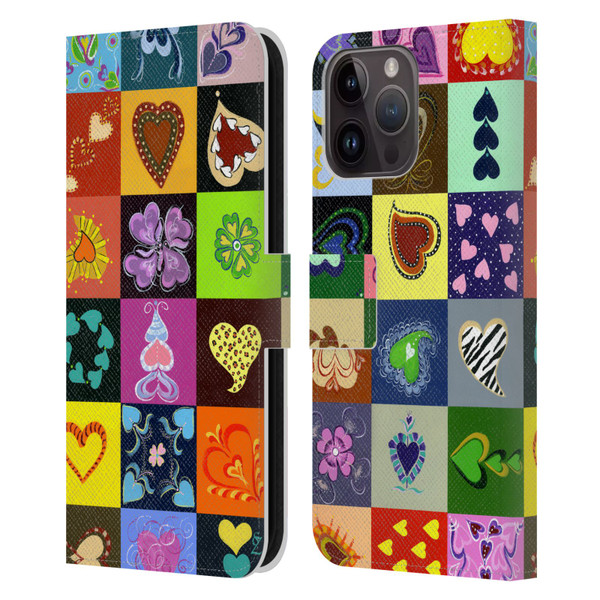 Suzan Lind Colours & Patterns Heart Quilt Leather Book Wallet Case Cover For Apple iPhone 15 Pro Max