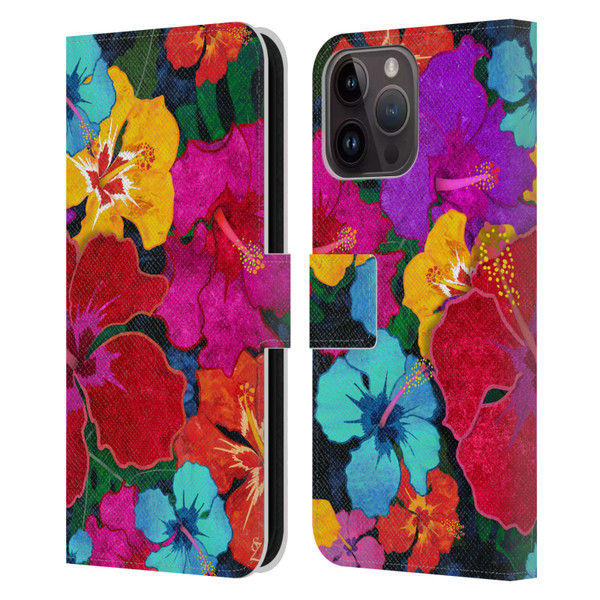 Suzan Lind Colours & Patterns Tropical Hibiscus Leather Book Wallet Case Cover For Apple iPhone 15 Pro Max