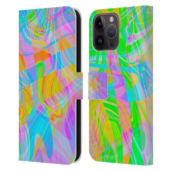 Suzan Lind Marble Abstract Rainbow Leather Book Wallet Case Cover For Apple iPhone 15 Pro Max