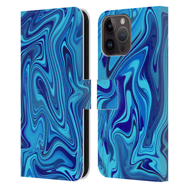Suzan Lind Marble Blue Leather Book Wallet Case Cover For Apple iPhone 15 Pro Max