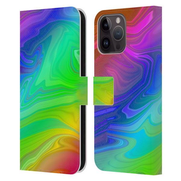 Suzan Lind Marble Rainbow Leather Book Wallet Case Cover For Apple iPhone 15 Pro Max