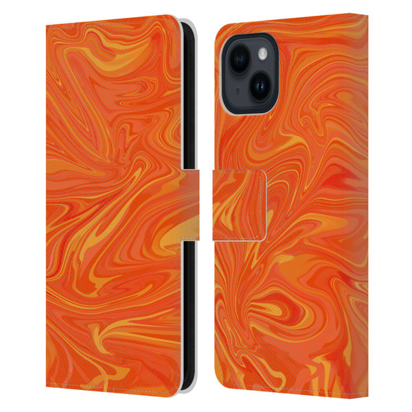 Suzan Lind Marble 2 Honey Orange Leather Book Wallet Case Cover For Apple iPhone 15