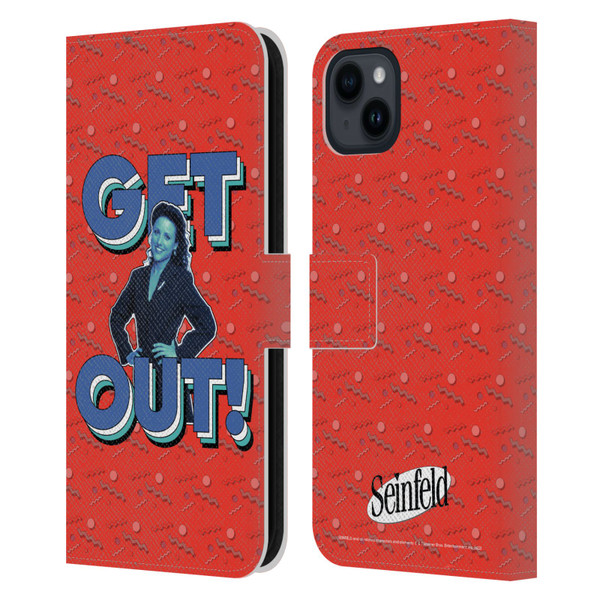 Seinfeld Graphics Get Out! Leather Book Wallet Case Cover For Apple iPhone 15 Plus
