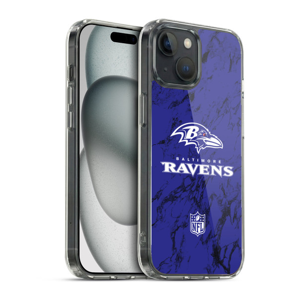 NFL Baltimore Ravens Graphics Coloured Marble Soft Gel Case for Apple iPhone 15 & MagSafe