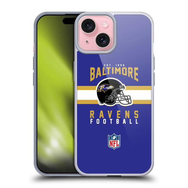 NFL Baltimore Ravens Graphics Helmet Typography Soft Gel Case for Apple iPhone 15