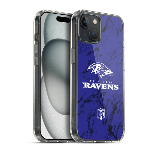 NFL Baltimore Ravens Graphics Coloured Marble Soft Gel Case for Apple iPhone 15 Plus & MagSafe