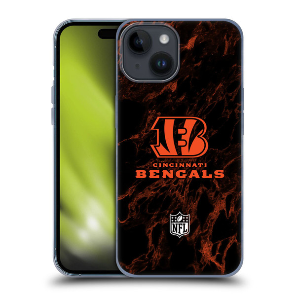 NFL Cincinnati Bengals Graphics Coloured Marble Soft Gel Case for Apple iPhone 15