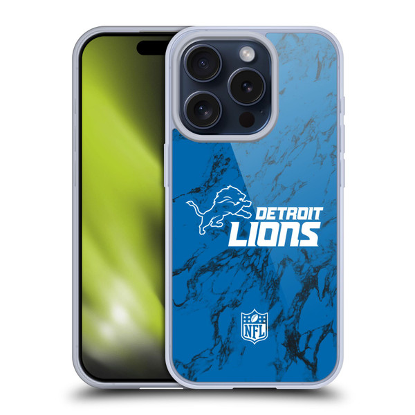 NFL Detroit Lions Graphics Coloured Marble Soft Gel Case for Apple iPhone 15 Pro