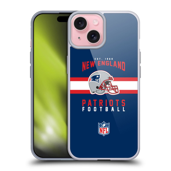 NFL New England Patriots Graphics Helmet Typography Soft Gel Case for Apple iPhone 15