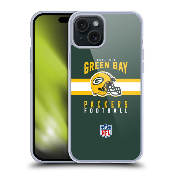 NFL Green Bay Packers Graphics Helmet Typography Soft Gel Case for Apple iPhone 15 Plus