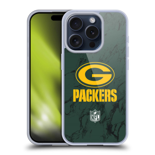 NFL Green Bay Packers Graphics Coloured Marble Soft Gel Case for Apple iPhone 15 Pro