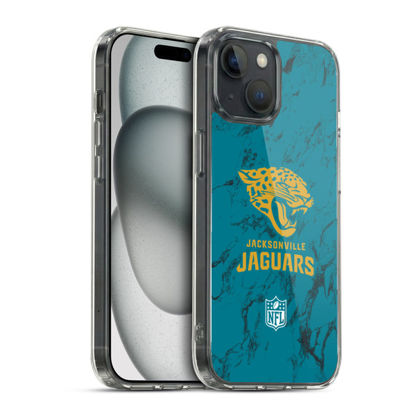 NFL Jacksonville Jaguars Graphics Coloured Marble Soft Gel Case for Apple iPhone 15 & MagSafe