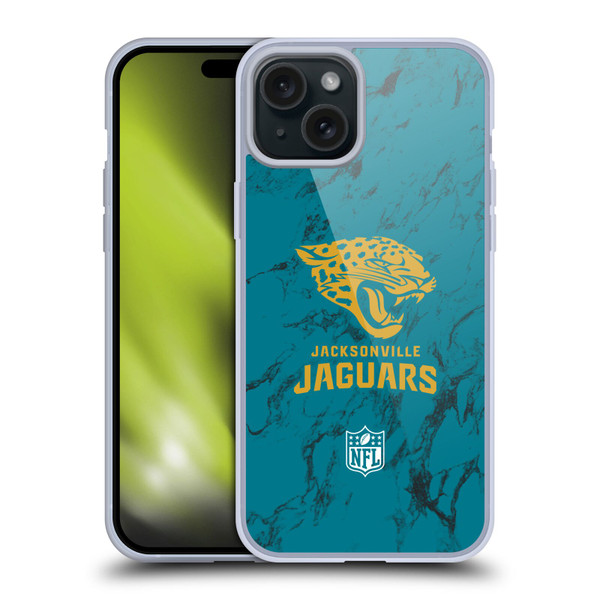NFL Jacksonville Jaguars Graphics Coloured Marble Soft Gel Case for Apple iPhone 15 Plus