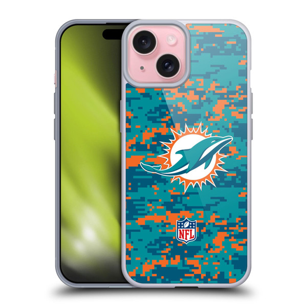 NFL Miami Dolphins Graphics Digital Camouflage Soft Gel Case for Apple iPhone 15