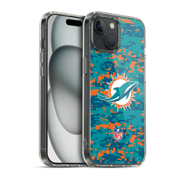 NFL Miami Dolphins Graphics Digital Camouflage Soft Gel Case for Apple iPhone 15 & MagSafe