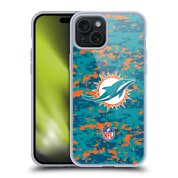 NFL Miami Dolphins Graphics Digital Camouflage Soft Gel Case for Apple iPhone 15 Plus
