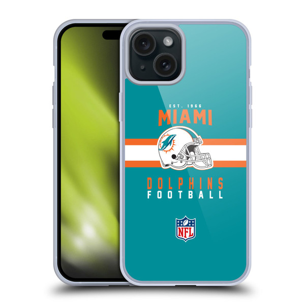 NFL Miami Dolphins Graphics Helmet Typography Soft Gel Case for Apple iPhone 15 Plus