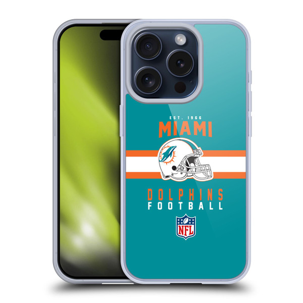 NFL Miami Dolphins Graphics Helmet Typography Soft Gel Case for Apple iPhone 15 Pro