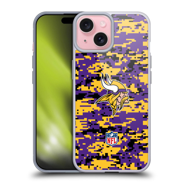 NFL Minnesota Vikings Graphics Digital Camouflage Soft Gel Case for Apple iPhone 15