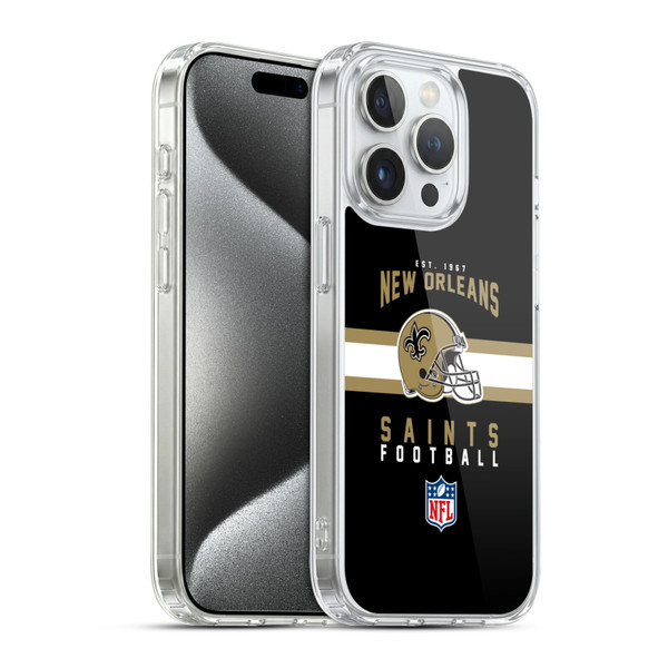 NFL New Orleans Saints Graphics Helmet Typography Soft Gel Case for Apple iPhone 15 Pro & MagSafe