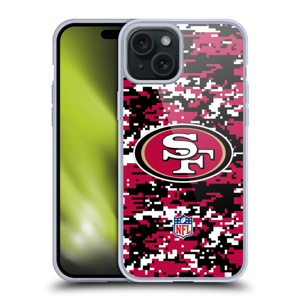NFL San Francisco 49ers Graphics Digital Camouflage Soft Gel Case for Apple iPhone 15 Plus