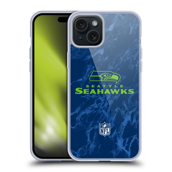 NFL Seattle Seahawks Graphics Coloured Marble Soft Gel Case for Apple iPhone 15 Plus