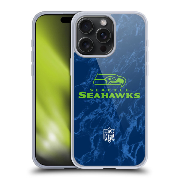 NFL Seattle Seahawks Graphics Coloured Marble Soft Gel Case for Apple iPhone 15 Pro Max