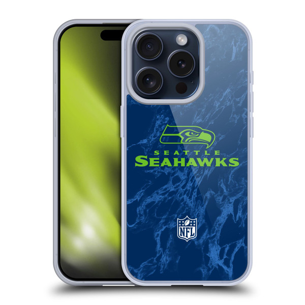 NFL Seattle Seahawks Graphics Coloured Marble Soft Gel Case for Apple iPhone 15 Pro