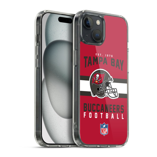 NFL Tampa Bay Buccaneers Graphics Helmet Typography Soft Gel Case for Apple iPhone 15 Plus & MagSafe