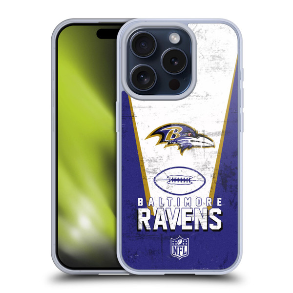NFL Baltimore Ravens Logo Art Banner Soft Gel Case for Apple iPhone 15 Pro