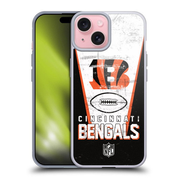 NFL Cincinnati Bengals Logo Art Banner Soft Gel Case for Apple iPhone 15